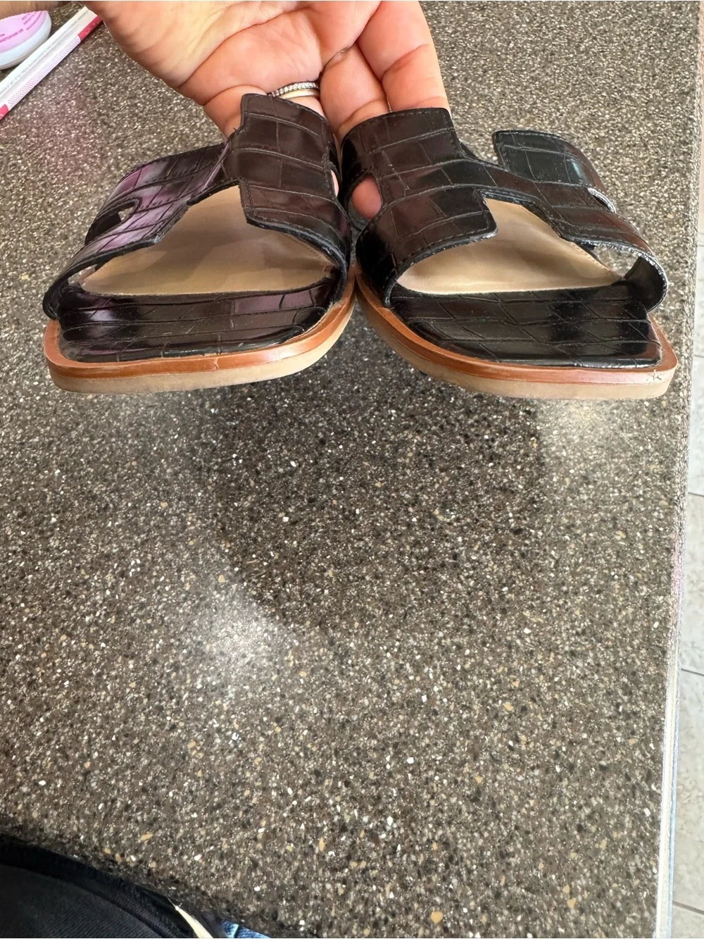 STEVEN NEW YORK HARLIEN CROC EMBOSSED SLIDE SANDAL IN BLACK CROC - SIZE 6.5